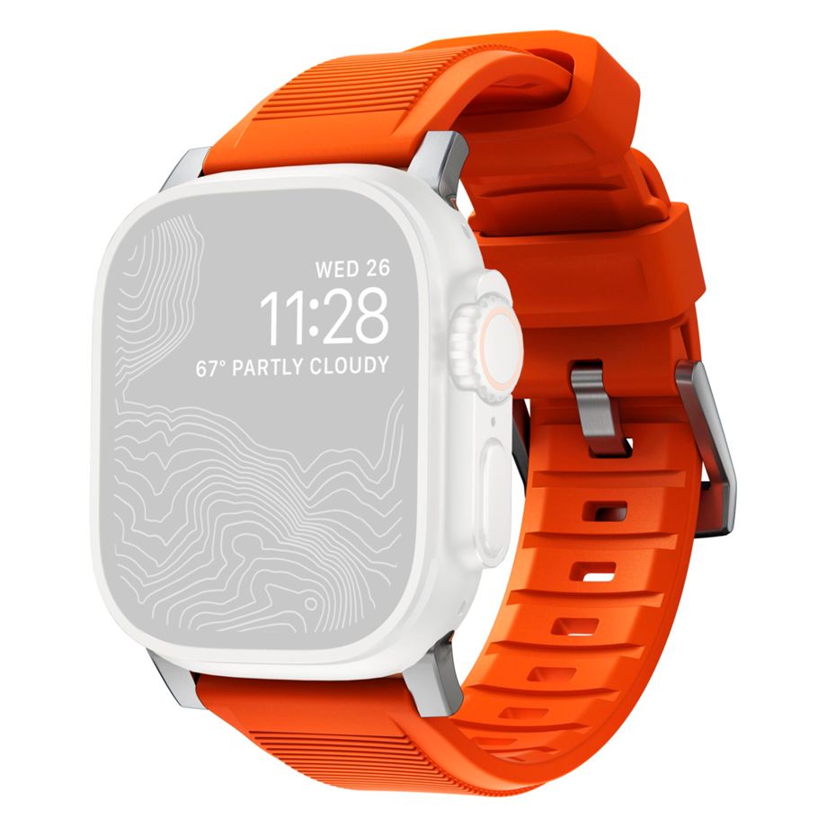 Nomad Rugged Strap Ultra Orange Connector Silver 42/44/45/49mm
