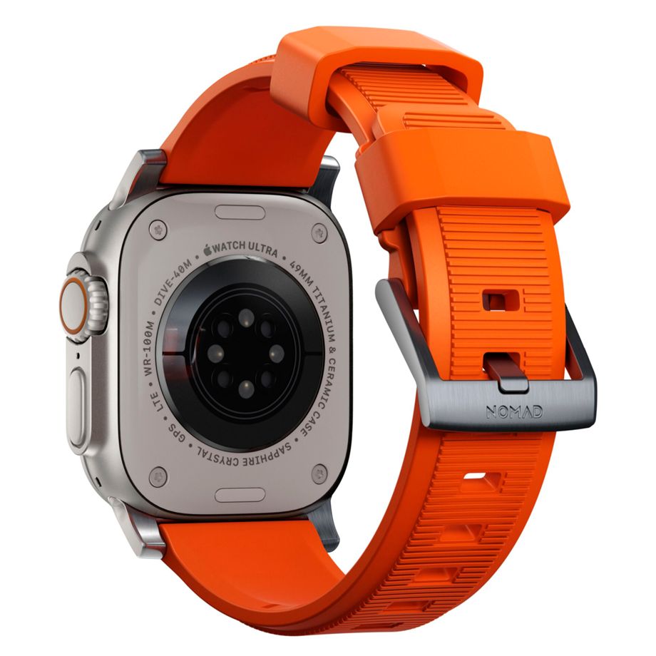 Nomad Rugged Strap Ultra Orange Connector Silver 42/44/45/49mm