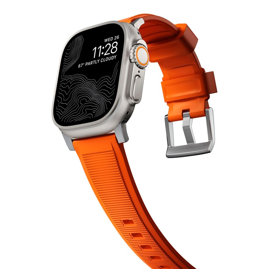 Nomad Rugged Strap Ultra Orange Connector Silver 42/44/45/49mm