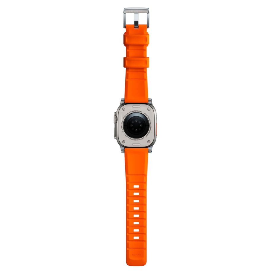 Nomad Rugged Strap Ultra Orange Connector Silver 42/44/45/49mm