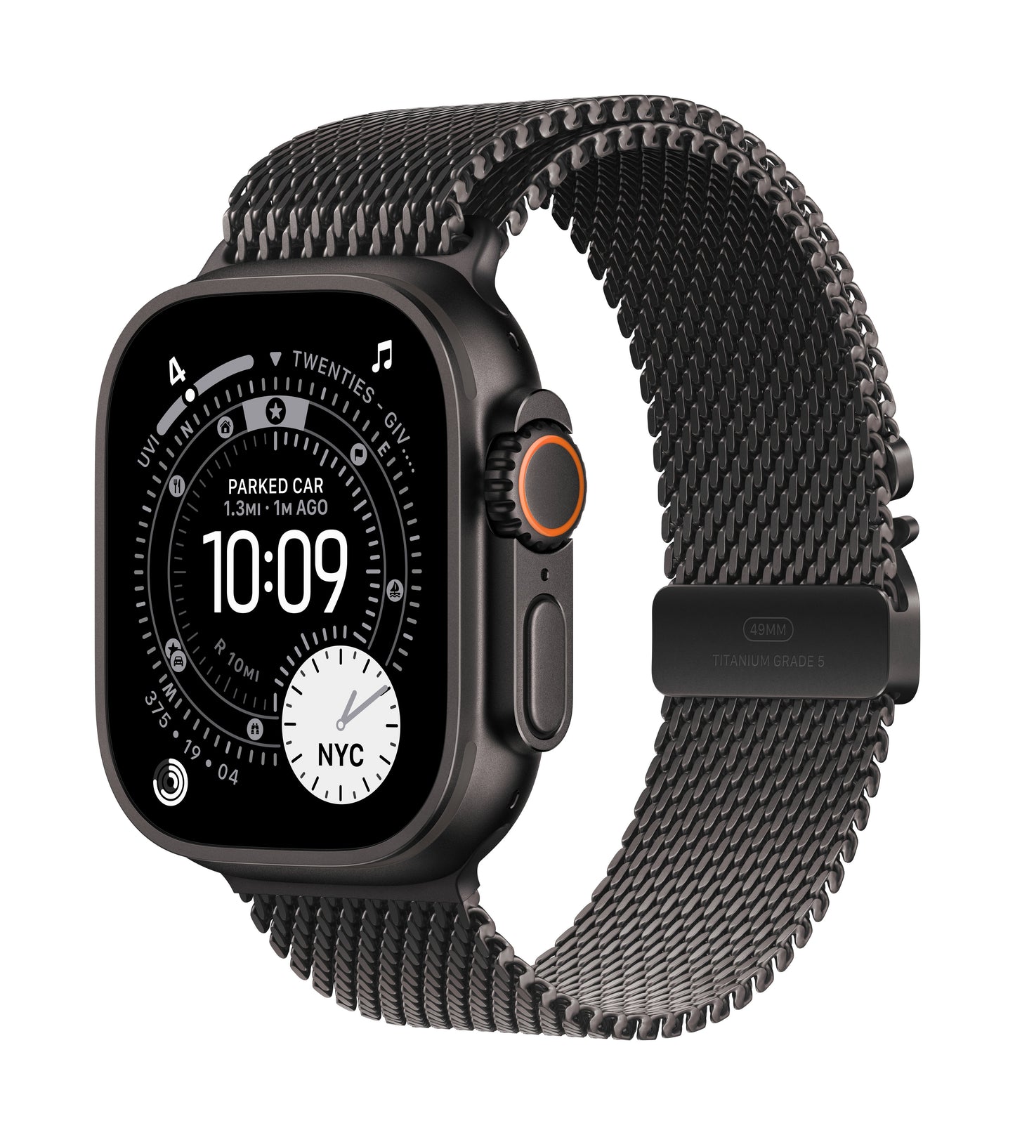 Apple Watch Ultra 3 GPS + Cellular 49mm Schwarzes Titan Case mit Schwarzem Titan Milanaise Loop - Large