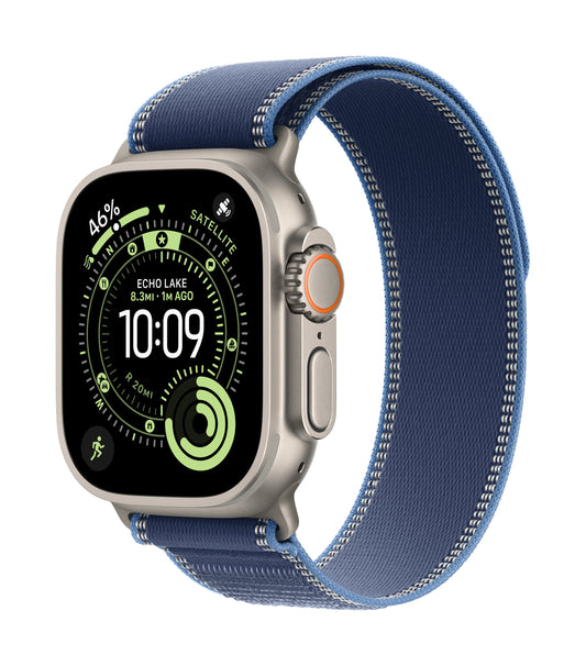 Apple Watch Ultra 3 GPS + Cellular 49mm Natürliches Titan Case mit Blau/Hellblau Trail Loop - M/L