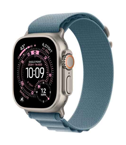 Apple Watch Ultra 3 GPS + Cellular 49mm Natürliches Titan Case mit Hellblau Alpine Loop - Large