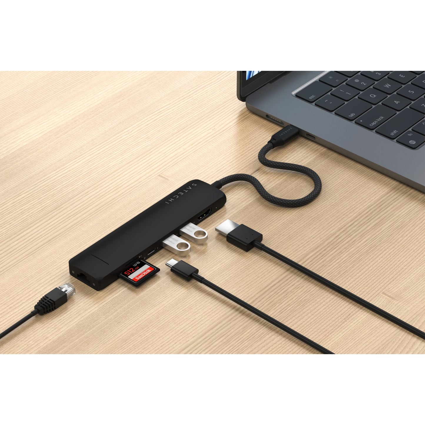 Satechi USB-C 7-in-1 Slim Multi Port Adapter Ethernet Black