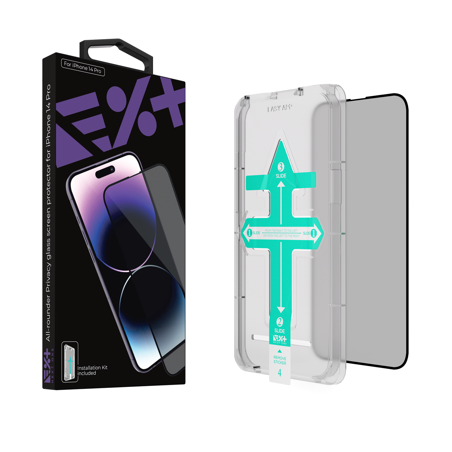 NEXT.ONE iPhone Privacy Schutzglas mit Anbringhilfe - iPhone 14 Pro