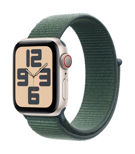 Apple Watch SE GPS + Cellular 40mm Starlight Aluminium Case with Lake Green Sport Loop