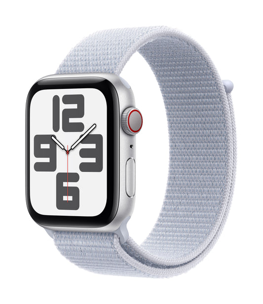 Apple Watch SE GPS + Cellular 44mm Silver Aluminium Case with Blue Cloud Sport Loop