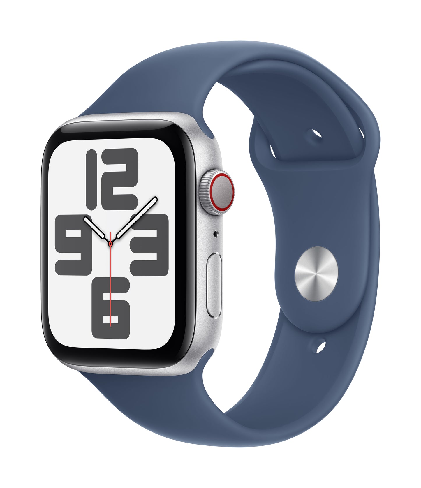 Apple Watch SE GPS + Cellular 44mm Silver Aluminium Case with Denim Sport Band - S/M