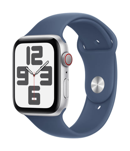 Apple Watch SE GPS + Cellular 44mm Silver Aluminium Case with Denim Sport Band - S/M