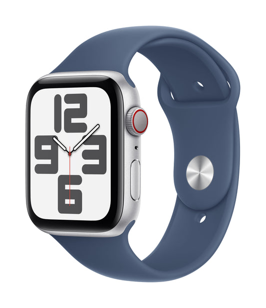 Apple Watch SE GPS + Cellular 44mm Silver Aluminium Case with Denim Sport Band - M/L