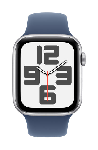 Apple Watch SE GPS + Cellular 44mm Silver Aluminium Case with Denim Sport Band - S/M