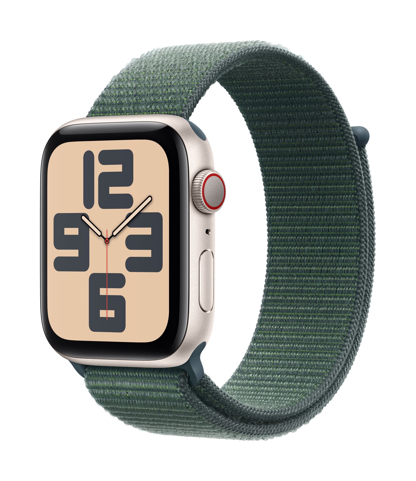 Apple Watch SE GPS + Cellular 44mm Starlight Aluminium Case with Lake Green Sport Loop
