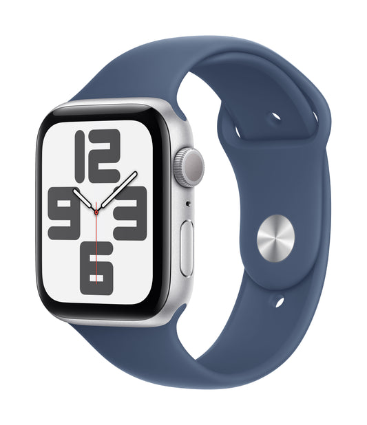 Apple Watch SE GPS 44mm Silver Aluminium Case with Denim Sport Band - M/L