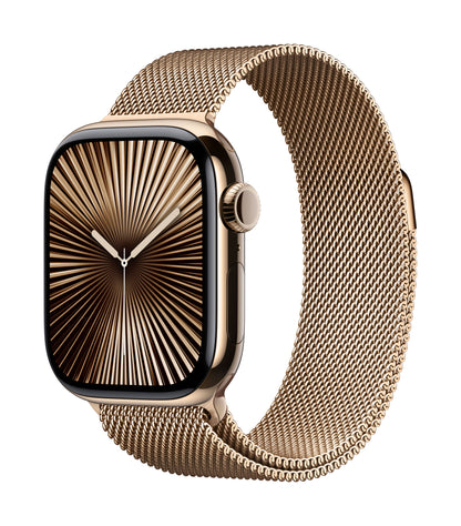 Apple Watch Series 10 GPS + Cellular 42mm Gold Titanium Case with Gold Milanese Loop