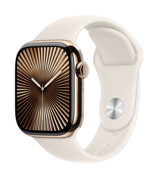 Apple Watch Series 10 GPS + Cellular 42mm Gold Titanium Case with Starlight Sport Band - M/L