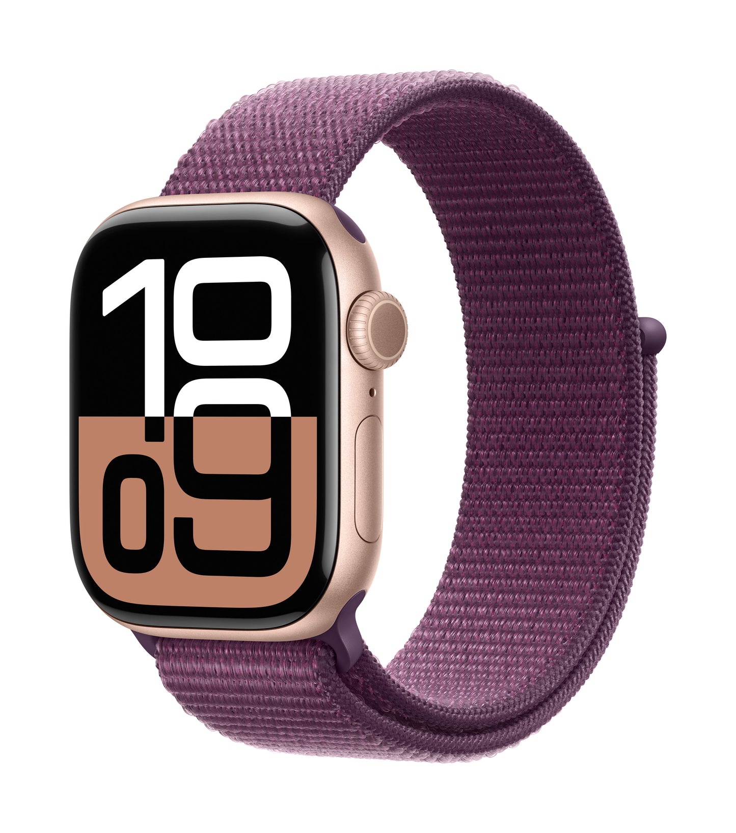 Apple Watch Series 10 GPS + Cellular 42mm Rose Gold Aluminium Case with Plum Sport Loop