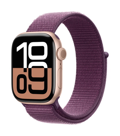 Apple Watch Series 10 GPS + Cellular 42mm Rose Gold Aluminium Case with Plum Sport Loop