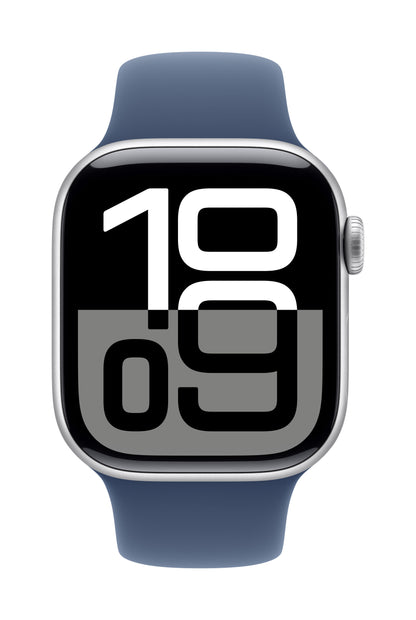 Apple Watch Series 10 GPS + Cellular 42mm Silver Aluminium Case with Denim Sport Band - M/L