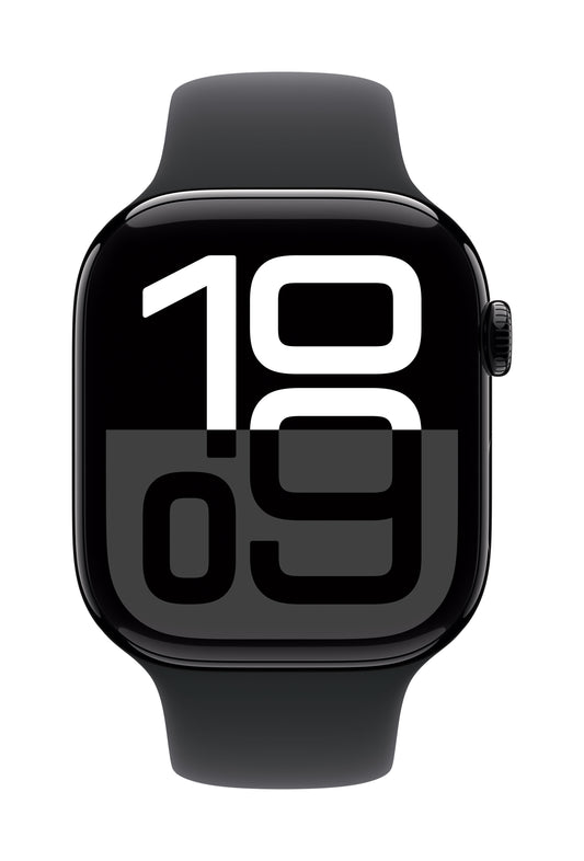 Apple Watch Series 10 GPS + Cellular 46mm Jet Black Aluminium Case with Black Sport Band - M/L