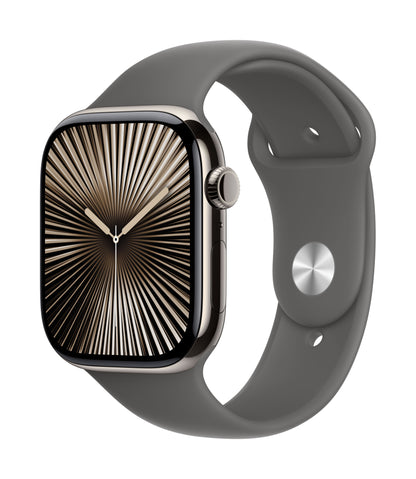 Apple Watch Series 10 GPS + Cellular 46mm Natural Titanium Case with Stone Grey Sport Band - S/M