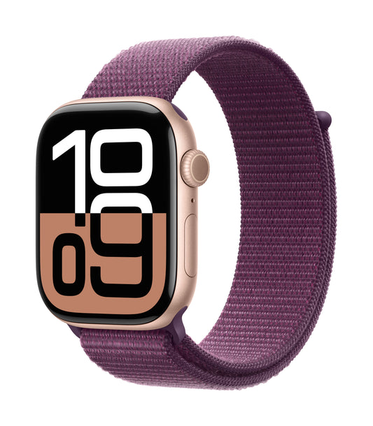 Apple Watch Series 10 GPS + Cellular 46mm Rose Gold Aluminium Case with Plum Sport Loop
