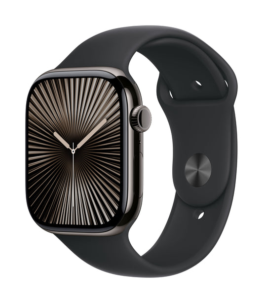 Apple Watch Series 10 GPS + Cellular 46mm Slate Titanium Case with Black Sport Band - M/L