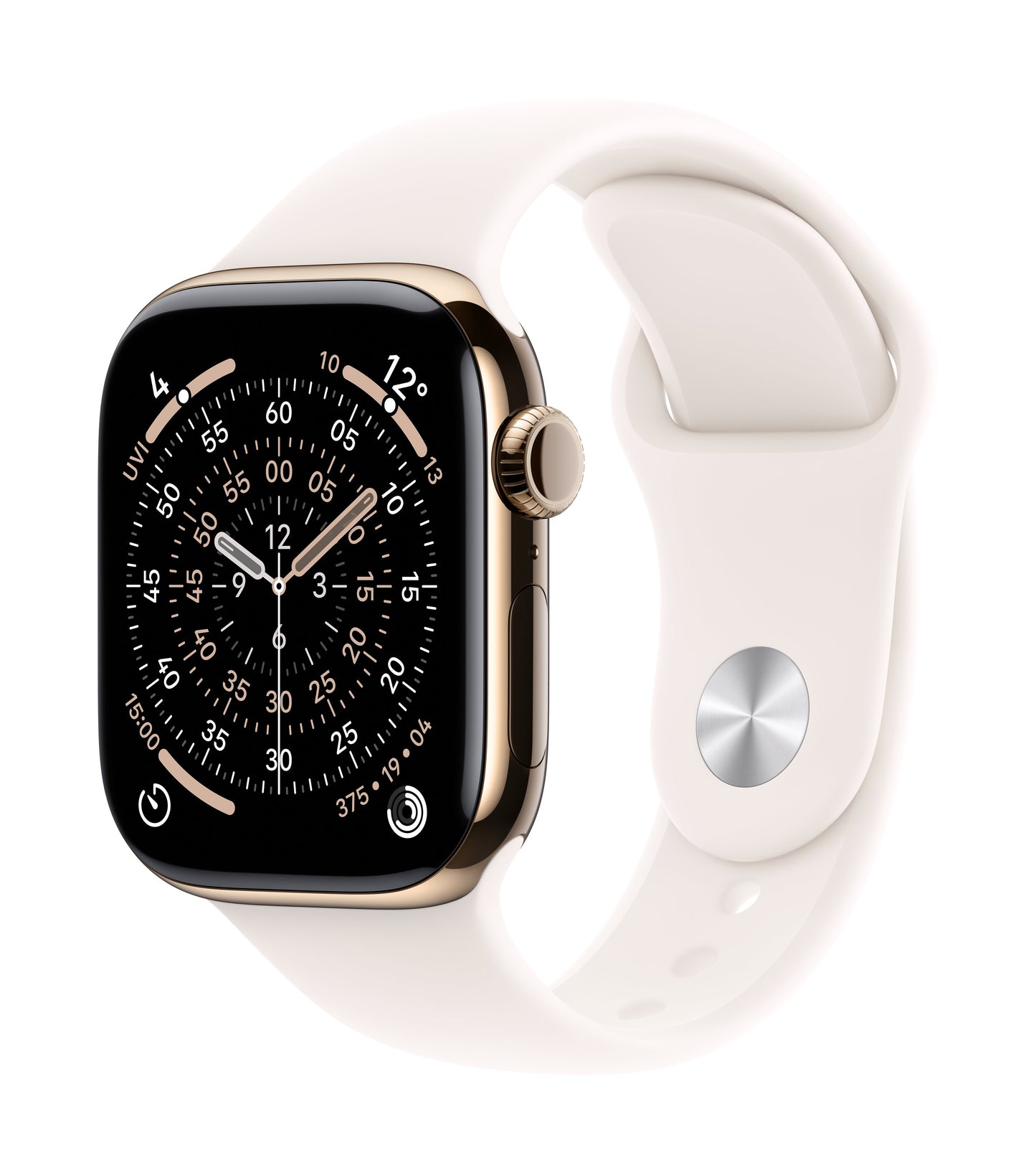 Apple Watch Series 11 GPS + Cellular 42mm Goldenes Titan Case mit Hellrosa Sportarmband - M/L