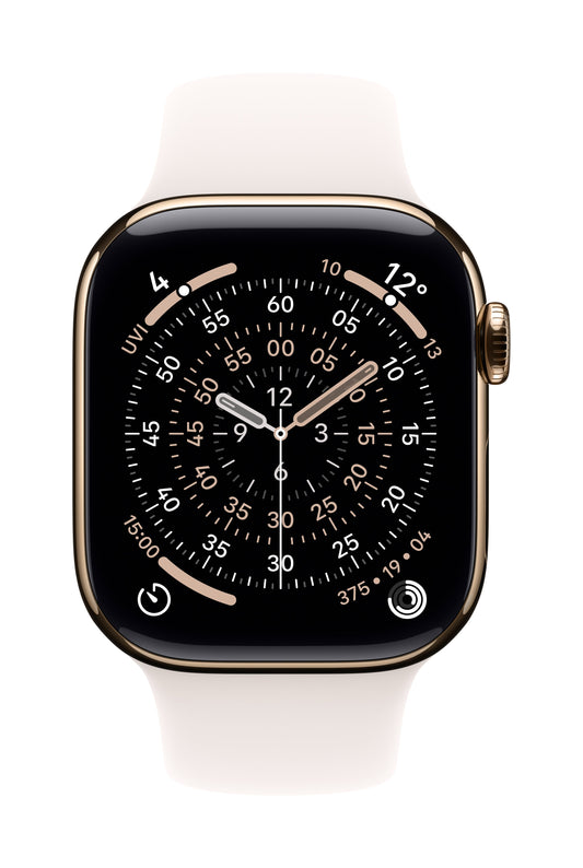 Apple Watch Series 11 GPS + Cellular 42mm Goldenes Titan Case mit Hellrosa Sportarmband - S/M