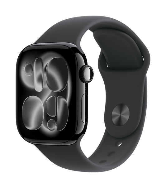 Apple Watch Series 11 GPS + Cellular 46mm Jet Black Aluminium Case mit Schwarzem Sportarmband - S/M