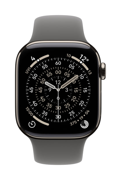 Apple Watch Series 11 GPS + Cellular 42mm Natürliches Titan Case mit Steingrau Sportarmband - S/M