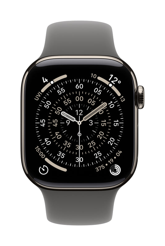 Apple Watch Series 11 GPS + Cellular 42mm Natürliches Titan Case mit Steingrau Sportarmband - S/M