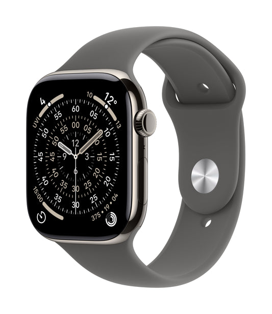 Apple Watch Series 11 GPS + Cellular 46mm Natürliches Titan Case mit Steingrau Sportarmband - M/L