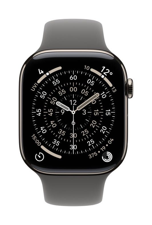 Apple Watch Series 11 GPS + Cellular 46mm Natürliches Titan Case mit Steingrau Sportarmband - M/L