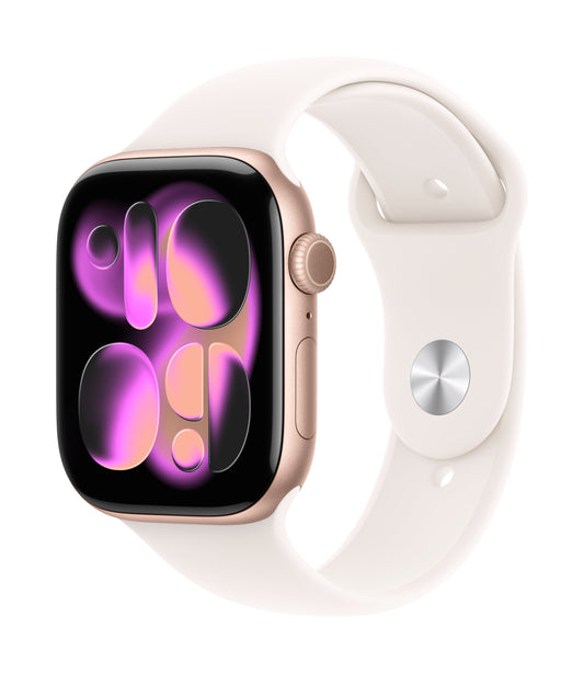 Apple Watch Series 11 GPS + Cellular 46mm Roségold Aluminium Case mit Hellrosa Sportarmband - S/M