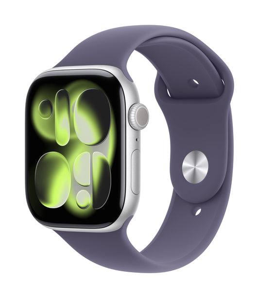 Apple Watch Series 11 GPS + Cellular 46mm Silber Aluminium Case mit Purpurne Nebel Sportarmband - S/M