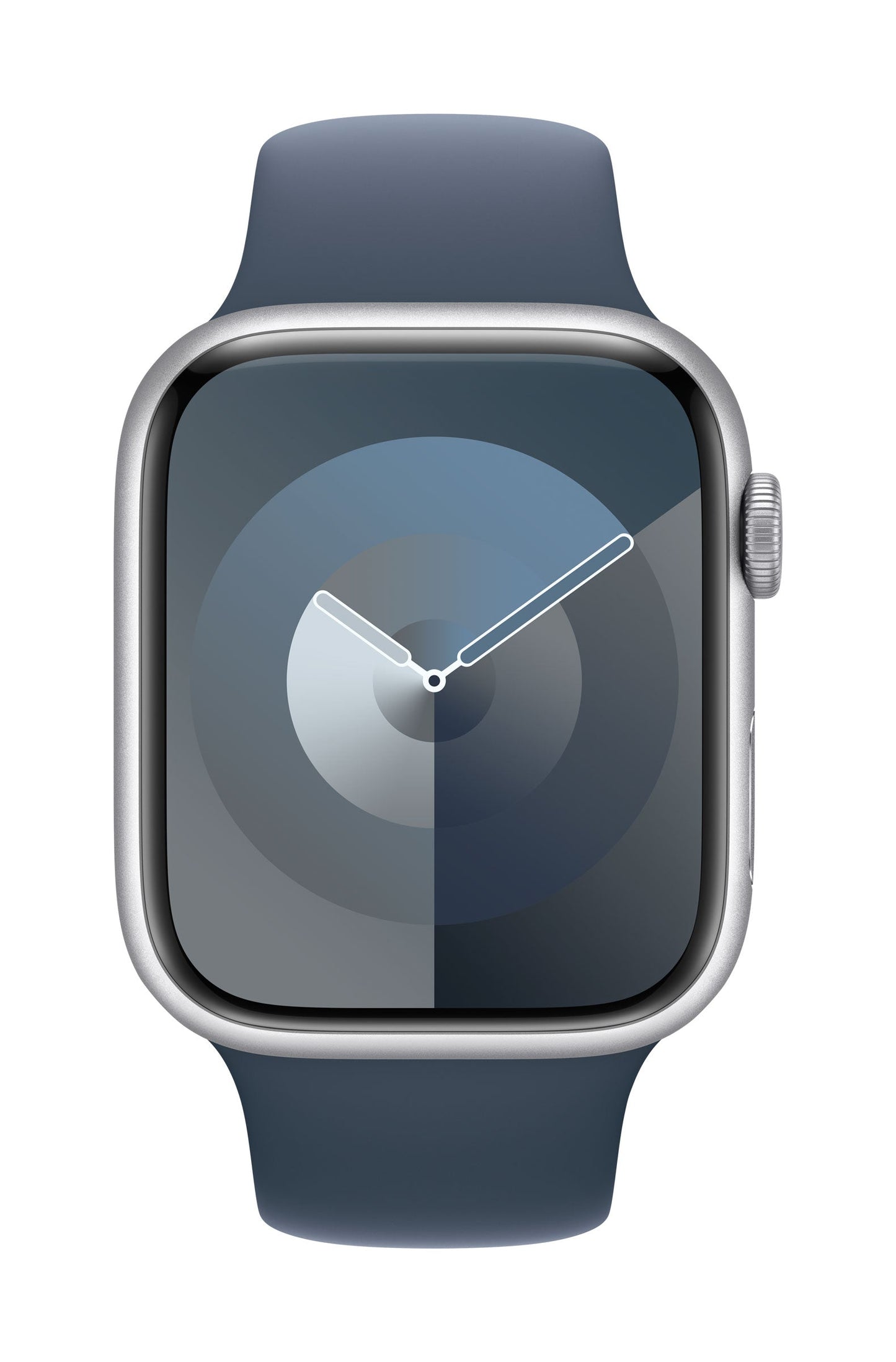 Apple Watch Series 9 GPS + Cellular, Aluminium silber, 45mm mit Sportarmband, sturmblau - S/M