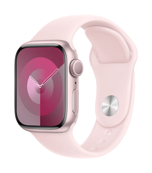 Apple Watch Series 9 GPS, Aluminium rosé, 41mm mit Sportarmband, hellrosa - M/L