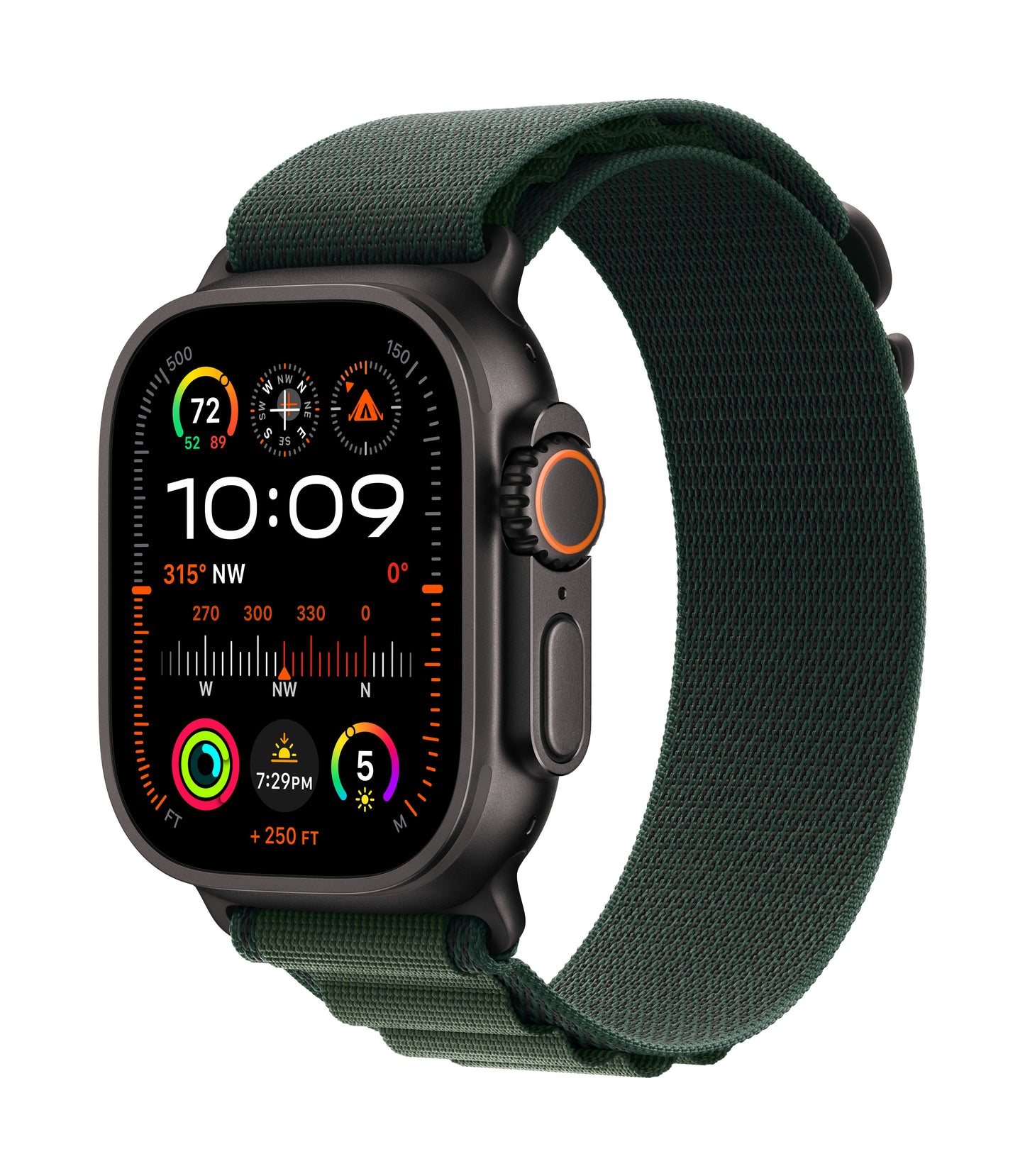 Apple Watch Ultra 2 GPS + Cellular 49mm Black Titanium Case with Dark Green Alpine Loop - Medium