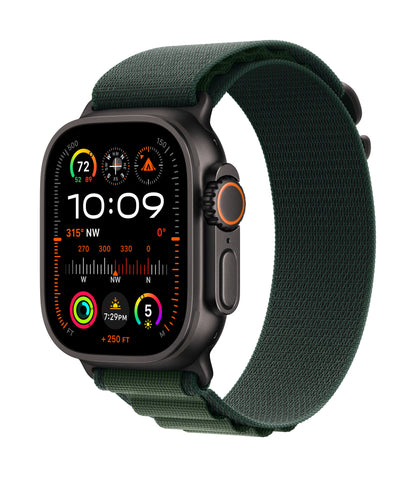 Apple Watch Ultra 2 GPS + Cellular 49mm Black Titanium Case with Dark Green Alpine Loop - Medium