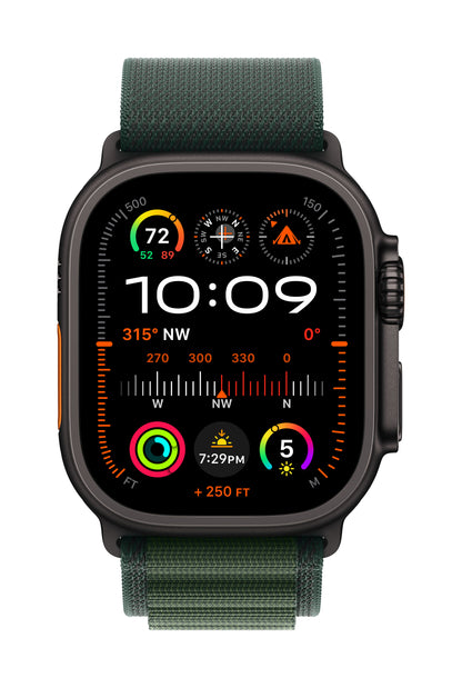Apple Watch Ultra 2 GPS + Cellular 49mm Black Titanium Case with Dark Green Alpine Loop - Medium