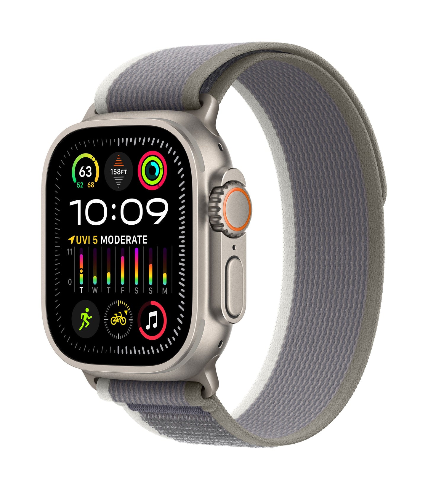 Apple Watch Ultra 2 GPS + Cellular, Titan, 49mm Trail Loop, grün/grau - S/M