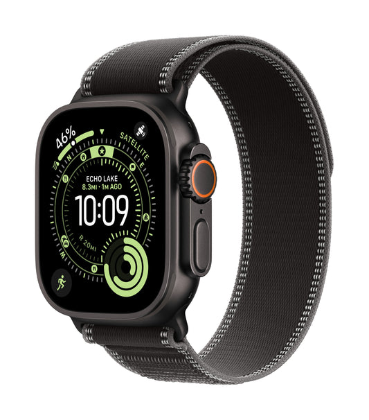 Apple Watch Ultra 3 GPS + Cellular 49mm Schwarzes Titan Case mit Schwarz/Kohle Trail Loop - S/M