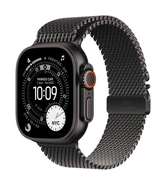 Apple Watch Ultra 3 GPS + Cellular 49mm Schwarzes Titan Case mit Schwarzem Titan Milanaise Loop - Small