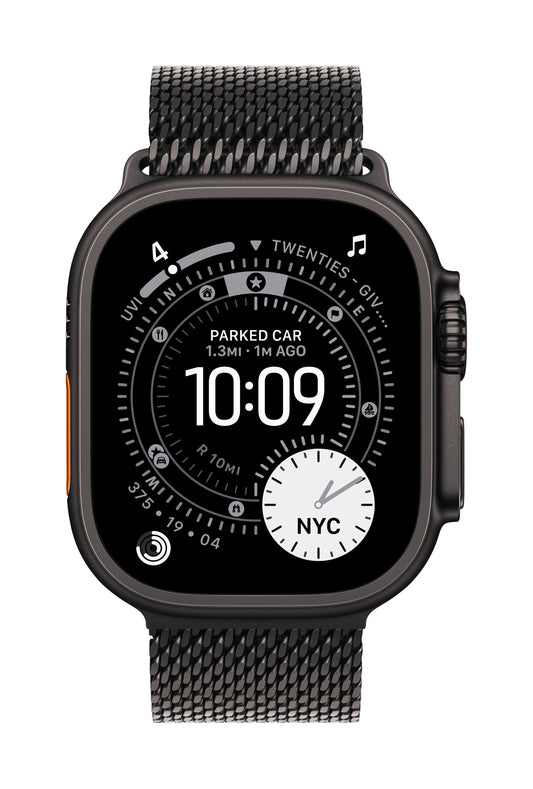 Apple Watch Ultra 3 GPS + Cellular 49mm Schwarzes Titan Case mit Schwarzem Titan Milanaise Loop - Small