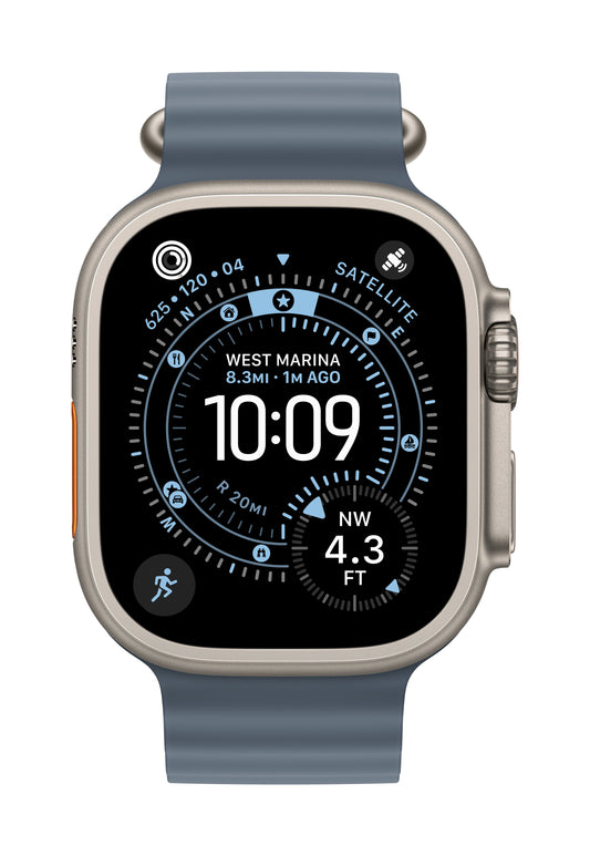 Apple Watch Ultra 3 GPS + Cellular 49mm Natürliches Titan Case mit Ankerblau Ocean Band