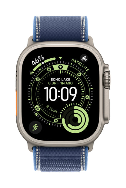 Apple Watch Ultra 3 GPS + Cellular 49mm Natürliches Titan Case mit Blau/Hellblau Trail Loop - S/M
