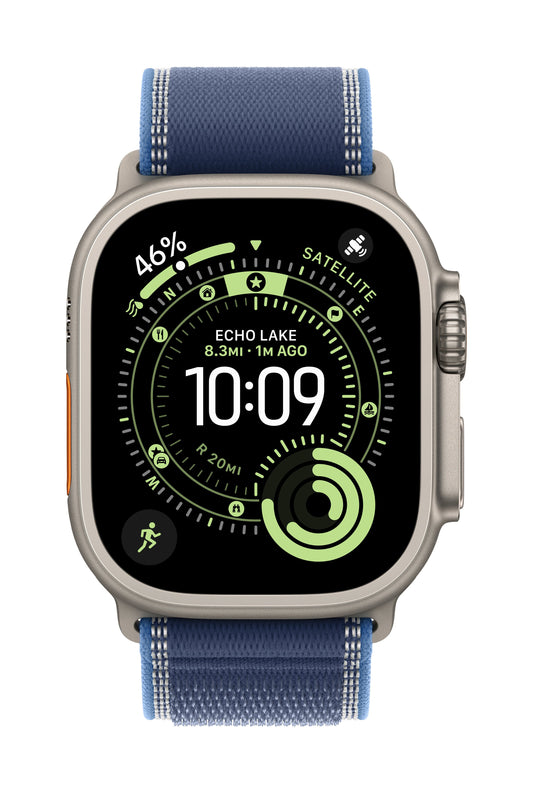 Apple Watch Ultra 3 GPS + Cellular 49mm Natürliches Titan Case mit Blau/Hellblau Trail Loop - S/M