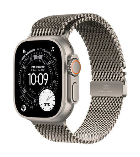 Apple Watch Ultra 3 GPS + Cellular 49mm Natürliches Titan Case mit Natürlichem Titan Milanaise Loop - Medium