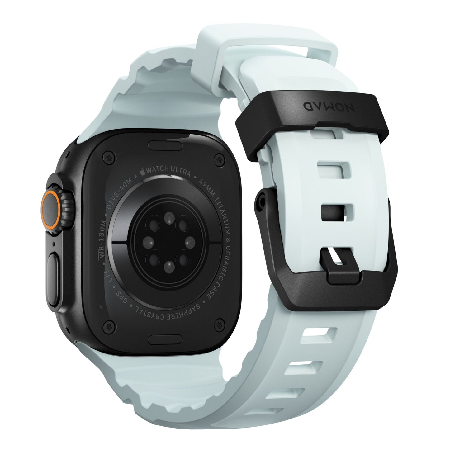 Nomad Rocky Point Band 46/49mm Icy Blue Glow Connector Black