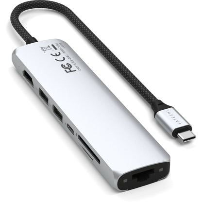 Satechi USB-C 7-in-1 Slim Multi Port Adapter Ethernet Silver